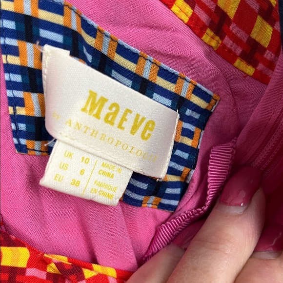 Maeve Anthropologie Maxi 6 Colorblock Straps Side Zip Lined Handkerchief Hem EUC - Picture 4 of 14